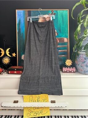 Vintage Bridge Maxi Skirt Medium Gray Knit A-Line Made USA 90s Minimalist